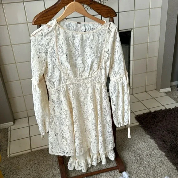 NWT Free People Ruby Lace With Tie Sleeves Ivory Dress, Size xs baby doll - Picture 6 of 16